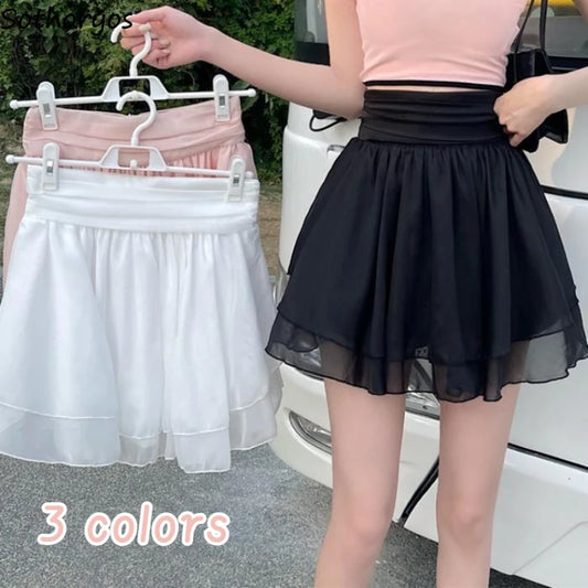 Mini Skirts Women Pure Daily Basic Elegant Casual Korean Style Stylish Faldas High Waist All-match Summer Breathable Folds Cozy